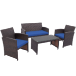 Rattan 4-Piece Curved Back Patio Furniture Set – Navy