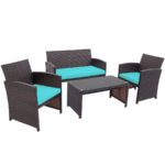 Rattan 4-Piece Curved Back Patio Furniture Set – Turquoise
