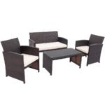Rattan 4-Piece Curved Back Patio Furniture Set – White