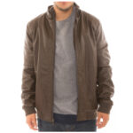 Men’s Bomber Fleece-Lined Faux Leather Jacket – Brown 2 – S