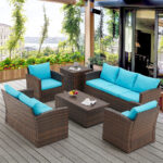 7-Person Rattan Patio Furniture Set with 2 Storage Boxes – Blue