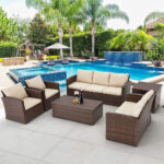 7-Person Rattan Patio Furniture Set with 2 Storage Boxes – Beige