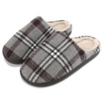 Men’s Plaid Slide-on House Slippers – X-Large (12) – Gray Plaid