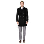 Men’s Double- or Single-Breasted Peacoat Wool Blend Dress Jacket – Double-Breast – Black – Small