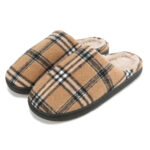 Men’s Plaid Slide-on House Slippers – X-Large (12) – Brown Plaid