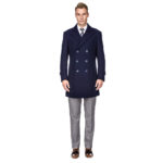 Men’s Double- or Single-Breasted Peacoat Wool Blend Dress Jacket – Double-Breast – Navy – X-Large