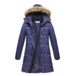 Haute Edition® Women’s Mid-Length Puffer Parka Coat with Faux Fur-Lined Hood – Large – Navy