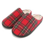 Men’s Plaid Slide-on House Slippers – Medium (8-9) – Red Tartan