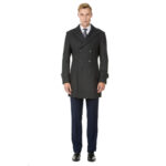 Men’s Double- or Single-Breasted Peacoat Wool Blend Dress Jacket – Double-Breast – Charcoal – 2XL