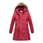 Haute Edition® Women’s Mid-Length Puffer Parka Coat with Faux Fur-Lined Hood – Small – Wine