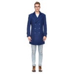 Men’s Double- or Single-Breasted Peacoat Wool Blend Dress Jacket – Double-Breast – Indigo – Medium