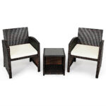 Rattan 3-Piece Outdoor Chairs and Table Set – White