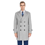 Men’s Double- or Single-Breasted Peacoat Wool Blend Dress Jacket – Double-Breast – Light Grey – 3XL