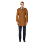Men’s Double- or Single-Breasted Peacoat Wool Blend Dress Jacket – Double-Breast – Caramel – Small
