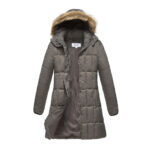 Haute Edition® Women’s Mid-Length Puffer Parka Coat with Faux Fur-Lined Hood – Small – Charcoal