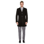 Men’s Double- or Single-Breasted Peacoat Wool Blend Dress Jacket – Single-Breast – Black – 2XL