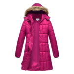 Haute Edition® Women’s Mid-Length Puffer Parka Coat with Faux Fur-Lined Hood – Small – Bright Purple