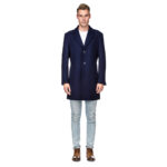Men’s Double- or Single-Breasted Peacoat Wool Blend Dress Jacket – Single-Breast – Navy – X-Large