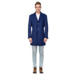 Men’s Double- or Single-Breasted Peacoat Wool Blend Dress Jacket – Single-Breast – Indigo – 2XL