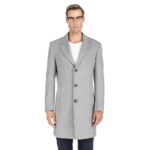 Men’s Double- or Single-Breasted Peacoat Wool Blend Dress Jacket – Single-Breast – Light Grey – 2XL