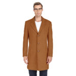 Men’s Double- or Single-Breasted Peacoat Wool Blend Dress Jacket – Single-Breast – Caramel – 2XL