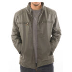 Men’s Bomber Fleece-Lined Faux Leather Jacket – Gray – M