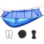 Camping Hammock with Mosquito Net with Hanging Straps and Carabiners – Blue