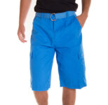 Designer Men’s Cargo Shorts with Twill Belt – Sky Blue – Size 34