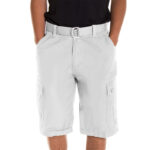 Designer Men’s Cargo Shorts with Twill Belt – White – Size 30
