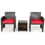 Rattan 3-Piece Outdoor Chairs and Table Set – Red