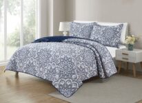 Bibb Home® 3-Piece Printed Reversible Quilt Set – King – Navy Medallion