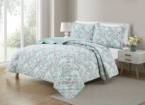 Bibb Home® 3-Piece Printed Reversible Quilt Set – King – Mint Damask
