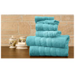 Bibb Home 100% Egyptian Cotton 6-Piece Towel Set – Popcorn – Aqua