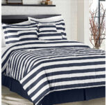 Horizontal Stripe 7-Piece Comforter Set – King – White/Navy