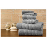 Bibb Home 100% Egyptian Cotton 6-Piece Towel Set – Popcorn – Grey