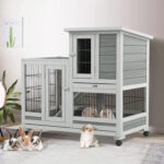 Gray and White Rolling Indoor/Outdoor Rabbit Hutch