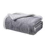 Sheradian Embossed Print Fleece/Sherpa Reversible Throw Blanket – Caesar – Gray