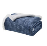 Sheradian Embossed Print Fleece/Sherpa Reversible Throw Blanket – Louvre – Oxford Blue