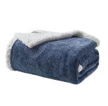 Sheradian Embossed Print Fleece/Sherpa Reversible Throw Blanket – Caesar – Oxford Blue