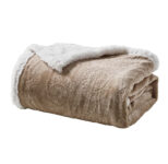 Sheradian Embossed Print Fleece/Sherpa Reversible Throw Blanket – Caesar – Taupe