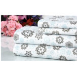 Bibb Home® 4-Piece Printed Cotton Flannel Sheet Set – King – Grey Snowflakes