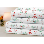 Bibb Home® 4-Piece Printed Cotton Flannel Sheet Set – Twin – Green Snowman