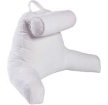 Memory Foam Filled Backrest Pillow with Detachable Cervical Bolster – White