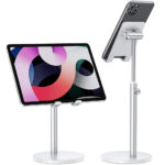 Universal Aluminum Adjustable Stand for Tablets and Phones – Silver