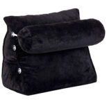 Plush Wedge Backrest Pillow with Neck Bolster – Black