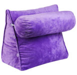 Plush Wedge Backrest Pillow with Neck Bolster – Purple