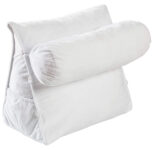 Plush Wedge Backrest Pillow with Neck Bolster – White