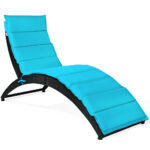 Folding Rattan Lounge Chair (1 or Set of 2) – Single – Turquoise