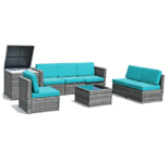 8-Piece Wicker Sofa Rattan Dining Set Patio Furniture with Storage Table – Turquoise