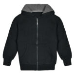 Kids’ Sherpa-Lined Fleece Full-Zip Hooded Sweatshirt Jacket – Black – X-Large